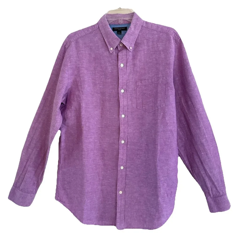 Banana Republic Slim Fit Linen Button Down Shirt Mens Size L Raspberry Coastal